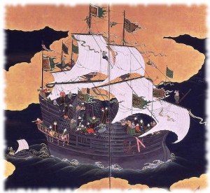 A Portuguese Nanban carrack, Japanese painting from the 17th century.
